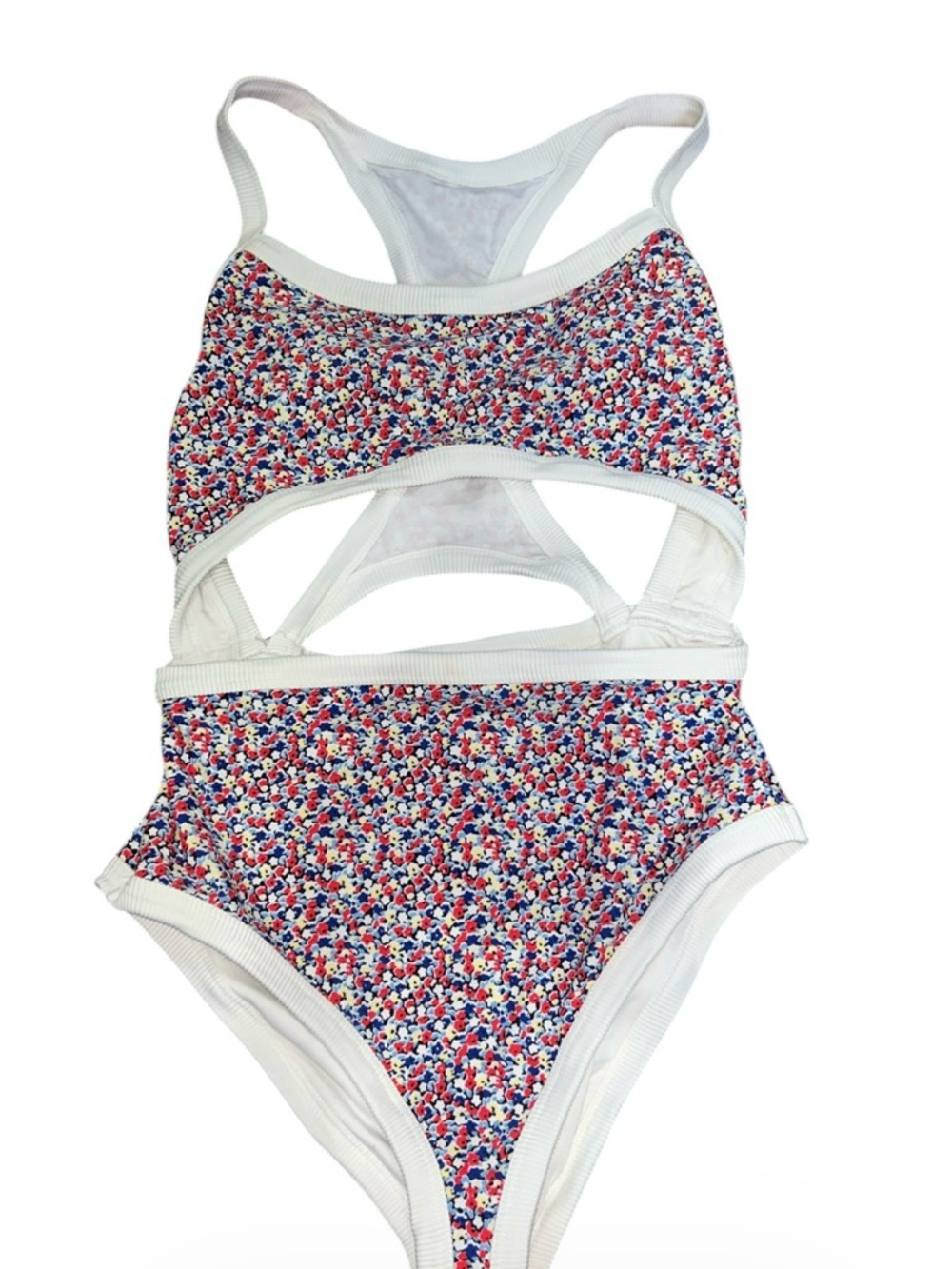Aerie Womens Cutout One-Piece Swimsuit - White Trim Medium